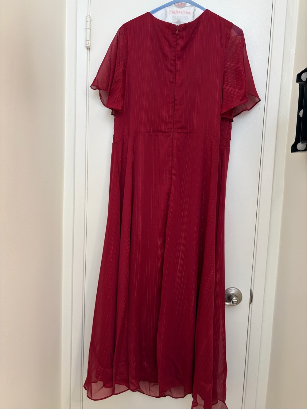 Ever Pretty Deep Red V-Neck Maxi Dress with Ruffle Front - Picture 2 of 3